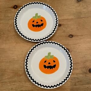Pottery Barn Kids Jack o Lantern Melamine Plates (2) fall Halloween festive 9”